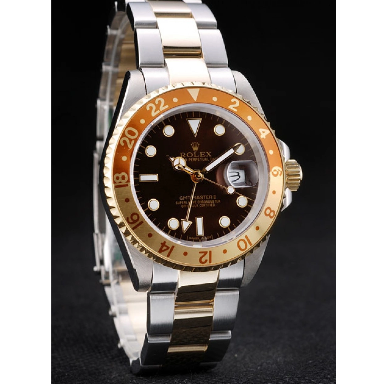 Rolex aaa copy Gold Master Bezel GMT Dial Colored Brown Ceramic Watch Rolex II 0820